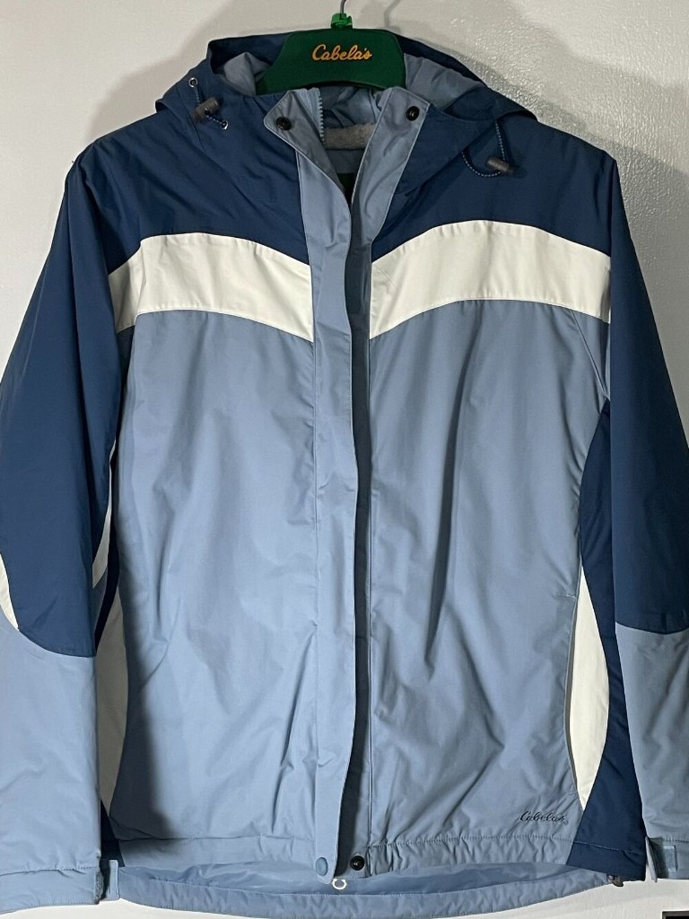 Cabela’s Women’s Thinsulate Winter Coat Size Large Blue White Nylon Poly Hooded